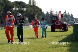 24.04.2004 Imola, San Marino, F1, Saturday, April, Christian Klien, AUT, Jaguar Racing, R5, Action, Track crashed during first Practice, Formula 1 World Championship, Rd 4, San Marino Grand Prix, RSM