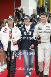 25.04.2004 Imola, San Marino, F1, Sunday, April, Jenson Button, GBR, BAR Honda, Ralf Schumacher, GER, BMW WilliamsF1 and David Coulthard, GBR, McLaren Mercedes - Formula 1 World Championship, Rd 4, San Marino Grand Prix, RSM