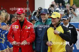 25.04.2004 Imola, San Marino, F1, Sunday, April, Michael Schumacher, GER, Ferrari, Nick Heidfeld, GER, Jordan and Giorgio Pantano, ITA, Jordan - Formula 1 World Championship, Rd 4, San Marino Grand Prix, RSM