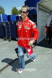 22.04.2004 Imola, San Marino, F1, Thursday, April, Michael Schumacher, GER, Ferrari, arrive at the track - Formula 1 World Championship, Rd 4, San Marino Grand Prix, RSM