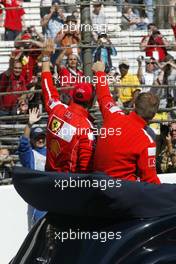 20.06.2004 Indianapolis, USA, F1, Sunday, June, Michael Schumacher, GER, Ferrari and Rubens Barrichello, BRA, Ferrari - Formula 1 World Championship, Rd 9, USA Grand Prix, USA