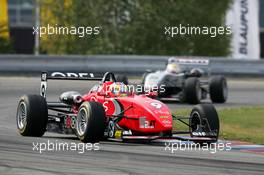 19.09.2004 Brno, Czech Republic,  F3 Euro Series, Sunday, Giedo van der Garde (NED), OPEL Team Signature-Plus, Dallara F3-02 Opel, in front of Lewis Hamilton (GBR), Manor Motorsport, Dallara F3-02 Mercedes - F3 Euro Series 2004 at Automotodrom Brno, Czech Republic