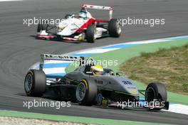 17.04.2004 Hockenheim, Germany,  F3 Euro Series, Saturday, Lewis Hamilton (GBR), Manor Motorsport, Dallara F3-02 Mercedes, in front of Roberto Streit (BRA), Prema Powerteam, Dallara F3-04 Opel - F3 Euro Series 2004 at Hockenheimring Baden-Württemberg (Deutschland)