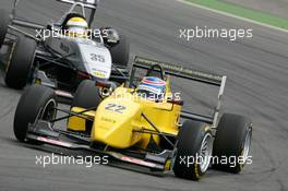 31.07.2004 Nürburg, Germany,  F3 Euro Series, Saturday, Daniel La Rosa (GER), HBR Motorsport, Dallara F3-03 Opel, in front of Lewis Hamilton (GBR), Manor Motorsport, Dallara F3-02 Mercedes - F3 Euro Series 2004 at Nürburgring