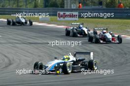 01.08.2004 Nürburg, Germany,  F3 Euro Series, Sunday, Jamie Green (GBR), ASM F3, Dallara F3-03 Mercedes, leading the race in front of Robert Kubica (POL), Mücke Motorsport, Dallara F3-02 Mercedes, Nico Rosberg (FIN), Team Rosberg, Dallara F3-03 Opel and Lewis Hamilton (GBR), Manor Motorsport, Dallara F3-02 Mercedes - F3 Euro Series 2004 at Nürburgring