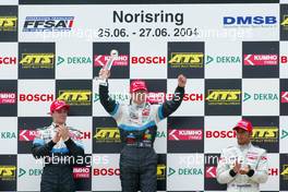 27.06.2004 Nürnberg, Germany,  F3 Euro Series, Sunday, Podium, Alexandre Prémat (FRA), ASM F3, Dallara F3-03 Mercedes (1st, center), Jamie Green (GBR), ASM F3, Dallara F3-03 Mercedes (2nd, left) and Lewis Hamilton (GBR), Manor Motorsport, Dallara F3-02 Mercedes (3rd, right) - F3 Euro Series 2004 at Norisring