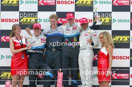 27.06.2004 Nürnberg, Germany,  F3 Euro Series, Sunday, Podium, Alexandre Prémat (FRA), ASM F3, Dallara F3-03 Mercedes (1st, center), Jamie Green (GBR), ASM F3, Dallara F3-03 Mercedes (2nd, left) and Lewis Hamilton (GBR), Manor Motorsport, Dallara F3-02 Mercedes (3rd, right) - F3 Euro Series 2004 at Norisring