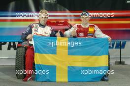 04.12.2004 Paris, France,  Saturday, Team Sweden, with Kenny Brack (SWE), IRL driver, Portrait (left) and Mattias Ekstrom (SWE), DTM driver, Team Abt-Audi, Portrait (right) - 17th Race of Champions 2004, Stade de France, Paris, France