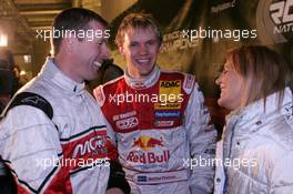 03.12.2004 Paris, France,  Friday, Colin McRae (GBR), Rally driver, Team Nissan, Portrait (left), talking with Mattias Ekstrom (SWE), DTM driver, Team Abt-Audi, Portrait (center) and his girlfriend Tina Thorner (SWE) (right) - 17th Race of Champions 2004, Stade de France, Paris, France