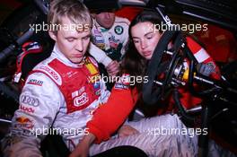 03.12.2004 Paris, France,  Friday, Mattias Ekstrom (SWE), DTM driver, Team Abt-Audi, Portrait (left) and Armin Schwarz (GER), WRC driver, Team Skoda, Portrait (rear), get instructions in the Peugeot 307 WRC - 17th Race of Champions 2004, Stade de France, Paris, France