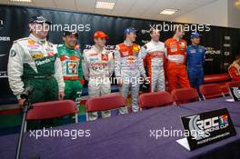 03.12.2004 Paris, France,  Friday, Some of the drivers at the draw, from left to right: Armin Schwarz (GER), WRC driver, Team Skoda, Portrait, Tony Kanaan (BRA), IRL driver, Team Andretti-Green Racing, Portrait, Sebastien Loeb (FRA), WRC driver, Team Citroen Sport, Portrait, Mattias Ekstrom (SWE), DTM driver, Team Abt-Audi, Portrait, Colin McRae (GBR), Rally driver, Team Nissan, Portrait, Marcus Gronholm (FIN), WRC driver, Team Peugeot Sport, Portrait and Stephane Sarrazin (FRA), Rally driver, Team Subaru France/FFSA, Portrait - 17th Race of Champions 2004, Stade de France, Paris, France