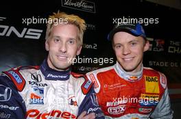 03.12.2004 Paris, France,  Friday, Kenny Brack (SWE), IRL driver, Portrait (left) and Mattias Ekstrom (SWE), DTM driver, Team Abt-Audi, Portrait (right), team mates in Team Sweden - 17th Race of Champions 2004, Stade de France, Paris, France