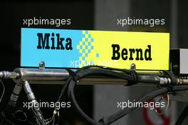 05.06.2005 Brno, Czech Republic,  Name sign of Mika Hakkinen and Bernd Schneider - DTM 2005 at Automotodrom Brno, Czech Republic (Deutsche Tourenwagen Masters)