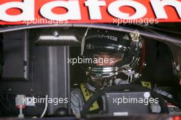 29.04.2005 Klettwitz, Germany,  Jean Alesi (FRA), AMG-Mercedes, Portrait, in the pitbox, checking out the laptimes on a monitor in the car - DTM 2005 at Eurospeedway Lausitzring (Deutsche Tourenwagen Masters)