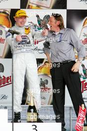 01.05.2005 Klettwitz, Germany,  Podium, Mika Häkkinen (FIN), Sport Edition AMG-Mercedes, Portrait (3rd) and Hans-Jürgen Mattheis (GER), Team Manager HWA (right) - DTM 2005 at Eurospeedway Lausitzring (Deutsche Tourenwagen Masters)