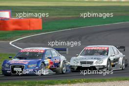 01.05.2005 Klettwitz, Germany,  Martin Tomczyk (GER), Audi Sport Team Abt Sportsline, Audi A4 DTM and Jean Alesi (FRA), AMG-Mercedes, AMG-Mercedes C-Klasse, fighting for position - DTM 2005 at Eurospeedway Lausitzring (Deutsche Tourenwagen Masters)