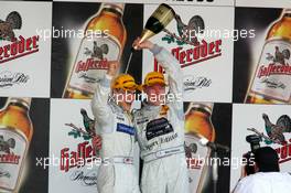 01.05.2005 Klettwitz, Germany,  Podium, Gary Paffett (GBR), DaimlerChrysler Bank AMG-Mercedes, Portrait (1st) and Mika Häkkinen (FIN), Sport Edition AMG-Mercedes, Portrait (3rd) - DTM 2005 at Eurospeedway Lausitzring (Deutsche Tourenwagen Masters)