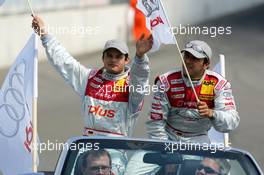 01.05.2005 Klettwitz, Germany,  Driver parade, Pierre Kaffer (GER), Audi Sport Team Joest Racing, Portrait (left) and Christian Abt (GER), Audi Sport Team Joest Racing, Portrait (right) - DTM 2005 at Eurospeedway Lausitzring (Deutsche Tourenwagen Masters)