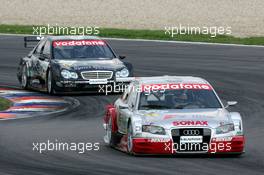 01.05.2005 Klettwitz, Germany,  Tom Kristensen (DNK), Audi Sport Team Abt, Audi A4 DTM (2nd), in front of Mika Häkkinen (FIN), Sport Edition AMG-Mercedes, AMG-Mercedes C-Klasse (3rd) - DTM 2005 at Eurospeedway Lausitzring (Deutsche Tourenwagen Masters)