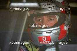 16.04.2005 Hockenheim, Germany,  Bernd Schneider (GER), Vodafone AMG-Mercedes, Portrait, in the car, watching the times on a monitor - DTM 2005 at Hockenheimring Baden-Württemberg (Deutsche Tourenwagen Masters)