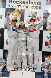 17.04.2005 Hockenheim, Germany,  Podium, Jean Alesi (FRA), AMG-Mercedes, Portrait (1st, center), Gary Paffett (GBR), DaimlerChrysler Bank AMG-Mercedes, Portrait (2nd, left) and Bernd Schneider (GER), Vodafone AMG-Mercedes, Portrait (3rd, right) - DTM 2005 at Hockenheimring Baden-Württemberg (Deutsche Tourenwagen Masters)