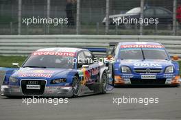 17.04.2005 Hockenheim, Germany,  Mattias Ekström (SWE), Audi Sport Team Abt Sportsline, Audi A4 DTM, in front of Marcel Fässler (SUI), Opel Performance Center, Opel Vectra GTS V8 - DTM 2005 at Hockenheimring Baden-Württemberg (Deutsche Tourenwagen Masters)