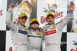 17.04.2005 Hockenheim, Germany,  Podium, Jean Alesi (FRA), AMG-Mercedes, Portrait (1st, center), Gary Paffett (GBR), DaimlerChrysler Bank AMG-Mercedes, Portrait (2nd, left) and Bernd Schneider (GER), Vodafone AMG-Mercedes, Portrait (3rd, right) - DTM 2005 at Hockenheimring Baden-Württemberg (Deutsche Tourenwagen Masters)