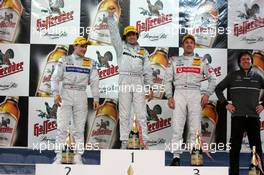 17.04.2005 Hockenheim, Germany,  Podium, Jean Alesi (FRA), AMG-Mercedes, Portrait (1st, center), Gary Paffett (GBR), DaimlerChrysler Bank AMG-Mercedes, Portrait (2nd, left), Bernd Schneider (GER), Vodafone AMG-Mercedes, Portrait (3rd, right) - DTM 2005 at Hockenheimring Baden-Württemberg (Deutsche Tourenwagen Masters)