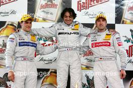 17.04.2005 Hockenheim, Germany,  Podium, Jean Alesi (FRA), AMG-Mercedes, Portrait (1st, center), Gary Paffett (GBR), DaimlerChrysler Bank AMG-Mercedes, Portrait (2nd, left) and Bernd Schneider (GER), Vodafone AMG-Mercedes, Portrait (3rd, right) - DTM 2005 at Hockenheimring Baden-Württemberg (Deutsche Tourenwagen Masters)