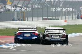 17.04.2005 Hockenheim, Germany,  Mattias Ekström (SWE), Audi Sport Team Abt Sportsline, Audi A4 DTM (left) and Gary Paffett (GBR), DaimlerChrysler Bank AMG-Mercedes, AMG-Mercedes C-Klasse (right), fighting for position - DTM 2005 at Hockenheimring Baden-Württemberg (Deutsche Tourenwagen Masters)