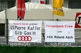 21.10.2005 Hockenheim, Germany,  Fan flags for Pierre Kaffer (GER), Audi Sport Team Joest Racing and Roland Asch (Porsche Cup) - DTM 2005 at Hockenheimring (Deutsche Tourenwagen Masters)