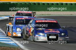 23.10.2005 Hockenheim, Germany,  Mattias Ekström (SWE), Audi Sport Team Abt Sportsline, Audi A4 DTM, leads Marcel Fässler (SUI), Opel Performance Center, Opel Vectra GTS V8 - DTM 2005 at Hockenheimring (Deutsche Tourenwagen Masters)