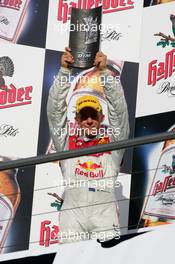 23.10.2005 Hockenheim, Germany,  Podium, Mattias Ekström (SWE), Audi Sport Team Abt Sportsline, Portrait, with the trophy for 2nd place in the 2005 DTM Championship - DTM 2005 at Hockenheimring (Deutsche Tourenwagen Masters)