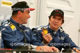 15.07.2005 Nürnberg, Germany,  Press conference, Emerson Fittipaldi (BRA) (right) and Nigel Mansell (GBR) (left) - DTM 2005 Race of the Legends at Norisring (Deutsche Tourenwagen Masters)
