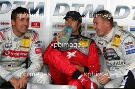 06.08.2005 Nürburg, Germany,  Bernd Schneider (GER), Vodafone AMG-Mercedes, Portrait (left), Heinz-Harald Frentzen (GER), Opel Performance Center, Portrait (center) and Mika Häkkinen (FIN), Sport Edition AMG-Mercedes, Portrait (right) - DTM 2005 at Nürburgring (Deutsche Tourenwagen Masters)