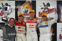 07.08.2005 Nürburg, Germany,  Podium, Mattias Ekström (SWE), Audi Sport Team Abt Sportsline, Portrait (1st, center), Tom Kristensen (DNK), Audi Sport Team Abt, Portrait (2nd, left) and Gary Paffett (GBR), DaimlerChrysler Bank AMG-Mercedes, Portrait (3rd, right) - DTM 2005 at Nürburgring (Deutsche Tourenwagen Masters)