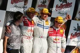 17.07.2005 Nürnberg, Germany,  Podium, Gary Paffett (GBR), DaimlerChrysler Bank AMG-Mercedes, Portrait (1st, center), Christian Abt (GER), Audi Sport Team Joest Racing, Portrait (2nd, left) and Mattias Ekström (SWE), Audi Sport Team Abt Sportsline, Portrait (3rd, right) - DTM 2005 at Norisring (Deutsche Tourenwagen Masters)