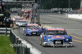 17.07.2005 Nürnberg, Germany,  Mattias Ekström (SWE), Audi Sport Team Abt Sportsline, Audi A4 DTM and Martin Tomczyk (GER), Audi Sport Team Abt Sportsline, Audi A4 DTM, driving out of the pitlane - DTM 2005 at Norisring (Deutsche Tourenwagen Masters)