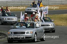 26.06.2005 Oschersleben, Germany,  Driver parade, with Mattias Ekström (SWE), Audi Sport Team Abt Sportsline, Portrait and Martin Tomczyk (GER), Audi Sport Team Abt Sportsline, Portrait - DTM 2005 at Motopark Oschersleben (Deutsche Tourenwagen Masters)