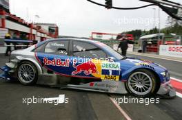 13.05.2005 Francorchamps, Belgium,  Mattias Ekström (SWE), Audi Sport Team Abt Sportsline, Audi A4 DTM, driving out of the pitbox - DTM 2005 at Spa Francorchamps, Belgium (Deutsche Tourenwagen Masters)