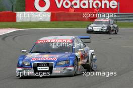 15.05.2005 Francorchamps, Belgium,  Mattias Ekström (SWE), Audi Sport Team Abt Sportsline, Audi A4 DTM, leads Mika Häkkinen (FIN), Sport Edition AMG-Mercedes, AMG-Mercedes C-Klasse - DTM 2005 at Spa Francorchamps, Belgium (Deutsche Tourenwagen Masters)