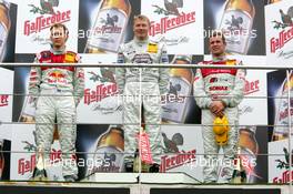 15.05.2005 Francorchamps, Belgium,  Podium, Mika Häkkinen (FIN), Sport Edition AMG-Mercedes, Portrait (1st, center), Mattias Ekström (SWE), Audi Sport Team Abt Sportsline, Portrait (2nd, left) and Tom Kristensen (DNK), Audi Sport Team Abt, Portrait (3rd, right) - DTM 2005 at Spa Francorchamps, Belgium (Deutsche Tourenwagen Masters)