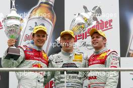 15.05.2005 Francorchamps, Belgium,  Podium, Mika Häkkinen (FIN), Sport Edition AMG-Mercedes, Portrait (1st, center), Mattias Ekström (SWE), Audi Sport Team Abt Sportsline, Portrait (2nd, left) and Tom Kristensen (DNK), Audi Sport Team Abt, Portrait (3rd, right) - DTM 2005 at Spa Francorchamps, Belgium (Deutsche Tourenwagen Masters)