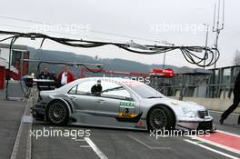 29.03.2005 Francorchamps, Belgium,  Bernd Schneider (GER), Vodafone AMG-Mercedes, AMG-Mercedes C-Klasse, drikving out of the pitbox - DTM Season 2005 Pre-Season testing at Spa Francorchamps (Deutsche Tourenwagen Masters)