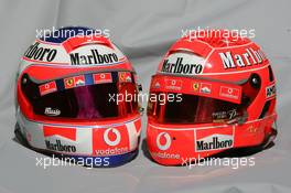 02.03.2005 Melbourne, Australia, Helmets of Rubens Barrichello, BRA, Ferrari and Michael Schumacher, GER, Ferrari - Wednesday, March, Formula 1 World Championship, Rd 1, Australian Grand Prix