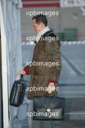 18.01.2005 Barcelona, Spain, Michael Schumacher, GER, Ferrari arrives at the circuit - Tuesday, January, Formula 1 Testing, Circuit de Catalunya (ESP)