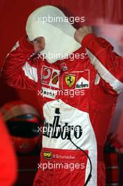 28.01.2005 Barcelona, Spain, First Roll Out of the Ferrari with the new aerodynamic wings / F2004M pre version - Michael Schumacher, GER, Ferrari - Friday, January, Formula 1 Testing, Circuit de Catalunya (ESP)