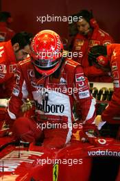 16.02.2005 Barcelona, Spain, Michael Schumacher, GER, Scuderia Ferrari Marlboro, F2004M, Pitlane, Box, Garage - Wednesday, February, Formula 1 Testing, Circuit de Catalunya (ESP)