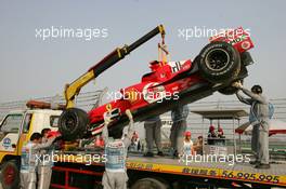 16.10.2005 Shanghai, China,  Michael Schumacher's Ferrari after he crashed in the Chinese GP - October, Formula 1 World Championship, Rd 19, Chinese Grand Prix, Sunday Race