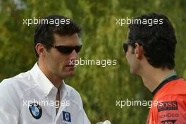 13.10.2005 Shanghai, China,  Mark Webber, AUS, BMW WilliamsF1 Team with Pedro de la Rosa, ESP, Test Driver, McLaren Mercedes - October, Formula 1 World Championship, Rd 19, Chinese Grand Prix, Thursday
